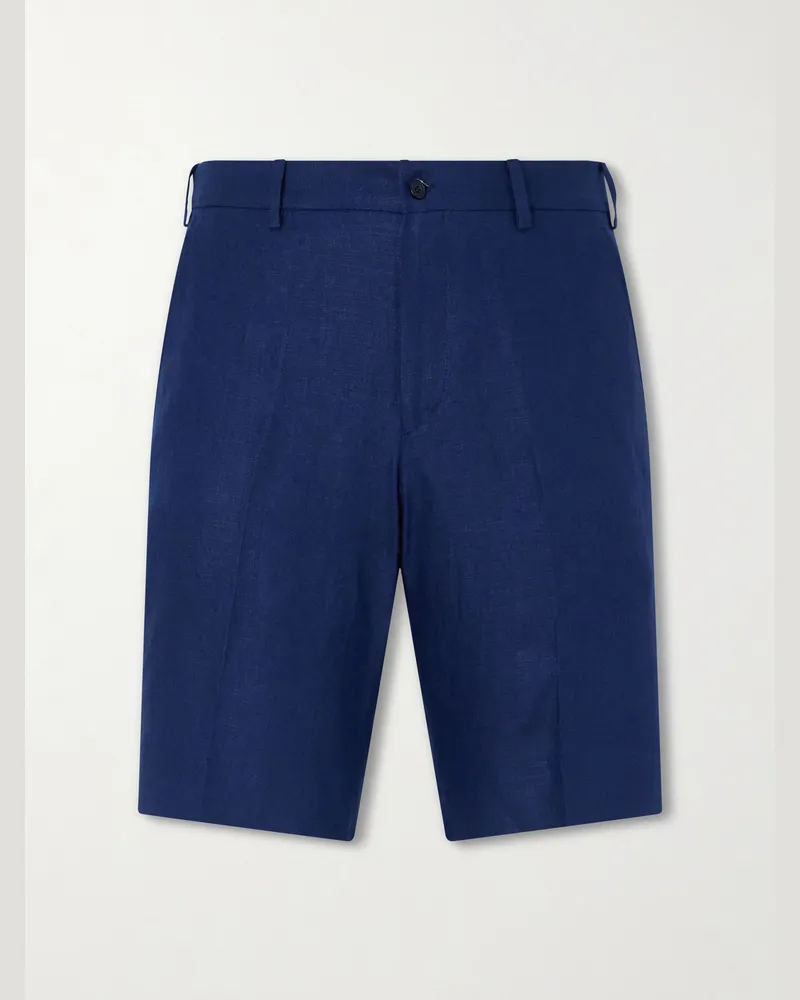 Anderson & Sheppard Straight-Leg Linen Shorts Blue