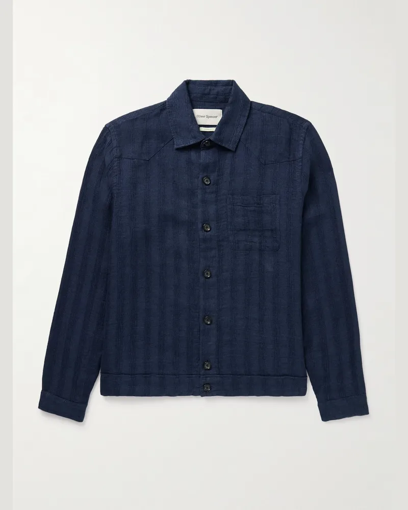 Oliver Spencer Witley gestreifte Hemdjacke aus Leinen Blau