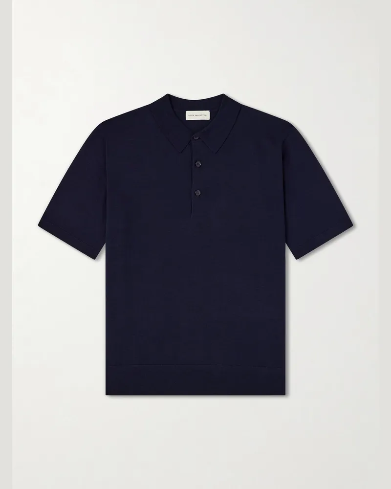 Dries van Noten Murice Merino Wool Polo Shirt Blue