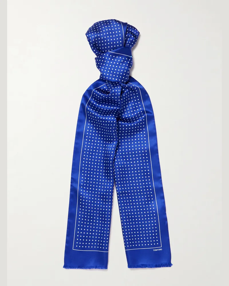 Tom Ford Polka-Dot Silk-Satin Scarf Blue