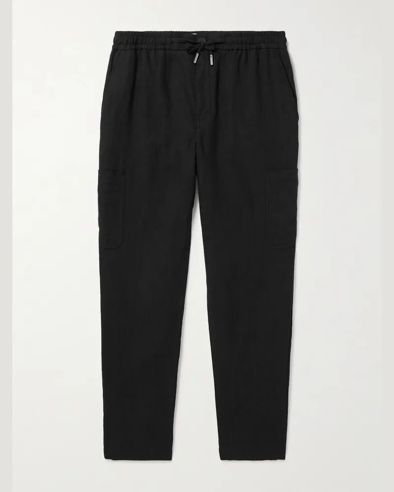 MR P. Tapered Linen Drawstring Cargo Trousers Black