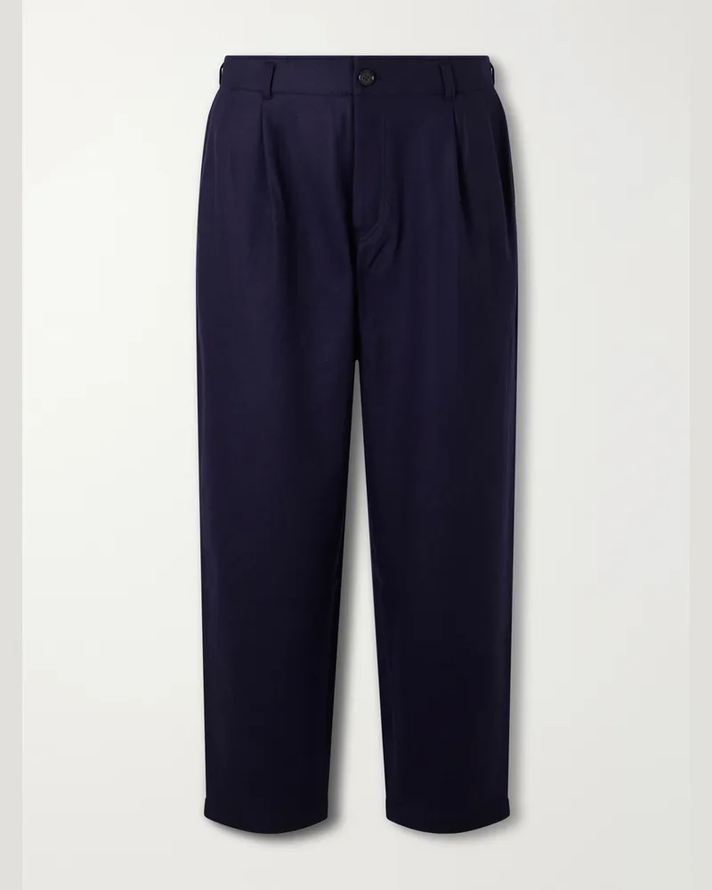 Comme des Garçons Wide-Leg Pleated Wool-Blend Flannel Trousers Blue