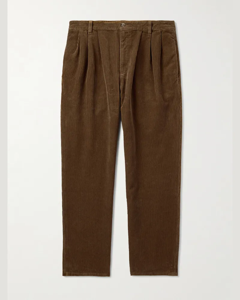 Saint Laurent Gerade geschnittene Hose aus Baumwollcord mit Falten Braun