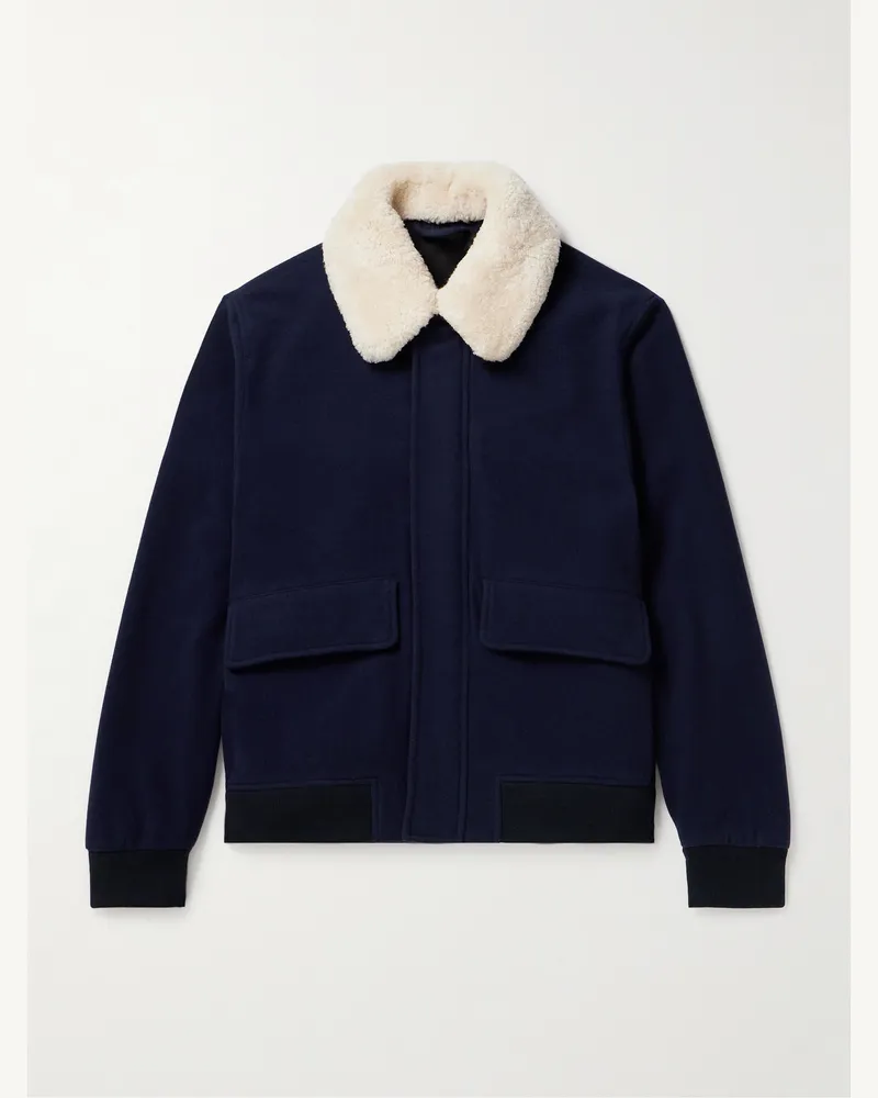 MR P. Bomberjacke aus Filz aus einer Wollmischung mit Shearling-Besatz Blau