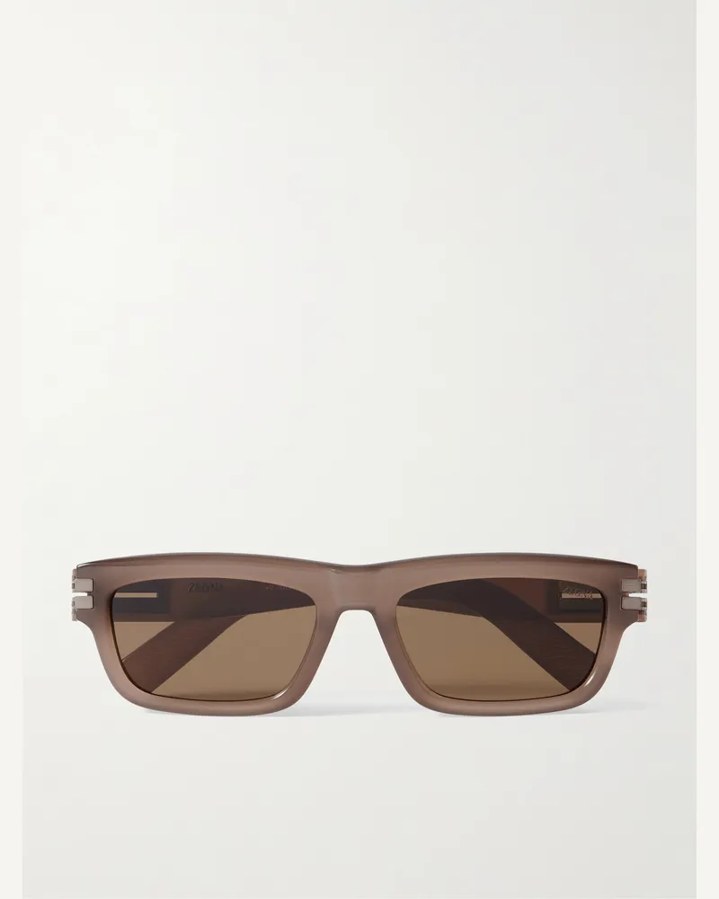 Ermenegildo Zegna Sonnenbrille aus Azetat mit eckigem Rahmen Braun
