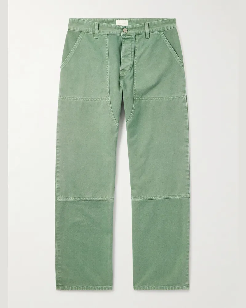 Aimé Leon Dore Double-Knee gerade geschnittene Hose aus Baumwoll-Twill in Stückfärbung Grün