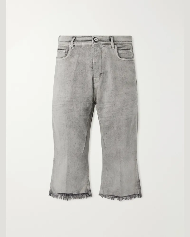 Rick Owens Bolan Straight-Leg Frayed Denim Shorts Gray