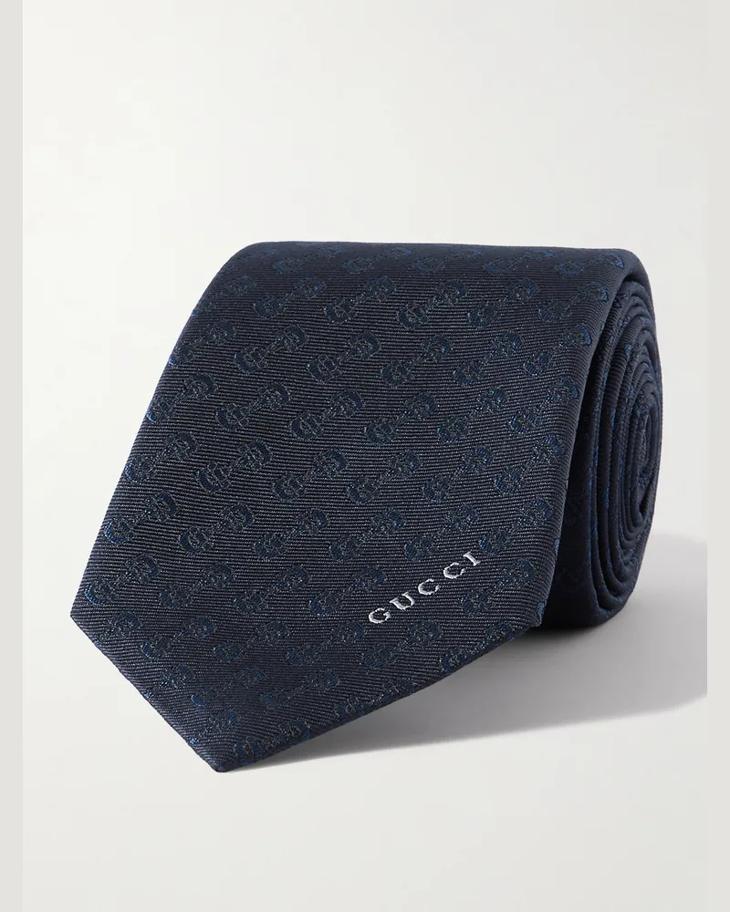 Gucci 7cm Horsebit Silk-Jacquard Tie Blue