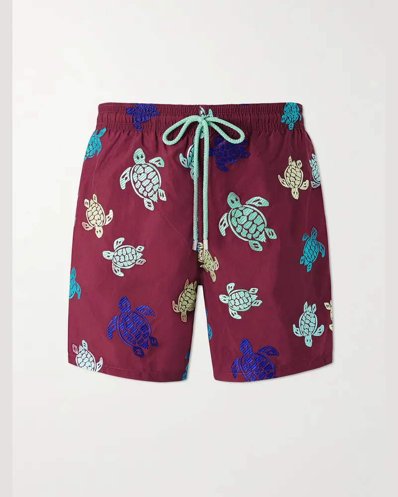 Vilebrequin Mistral Embroidered Straight-Leg Swim Shorts Red