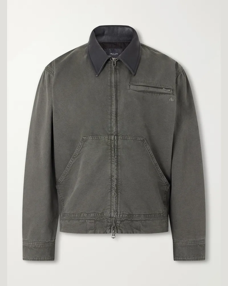 Rag & Bone Leather-Trimmed Cotton-Canvas Jacket Green