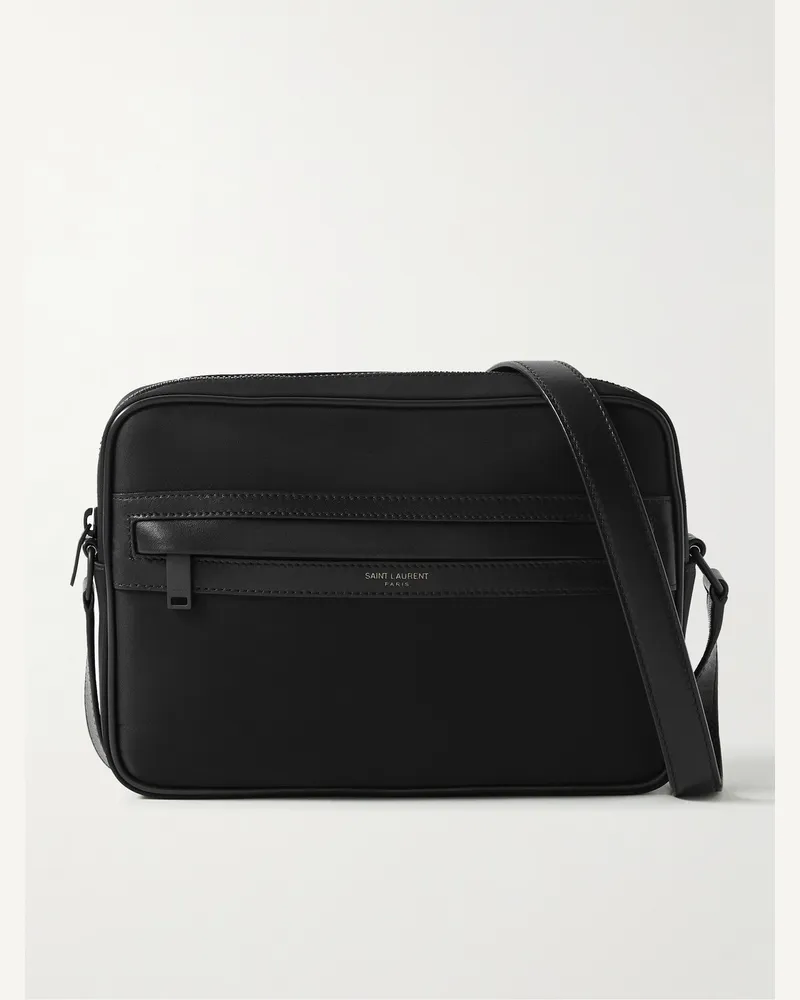Saint Laurent Camp Umhängetasche aus ECONYL® mit Lederbesatz Schwarz
