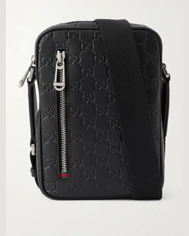 Gucci Arabella Logo-Debossed Leather Messenger Bag Black