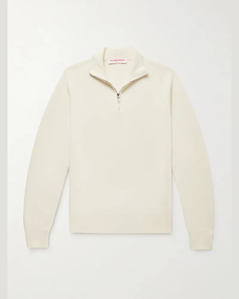 Orlebar Brown Lennard schmal geschnittener Pullover aus Merinowolle mit kurzem Reißverschluss Neutral
