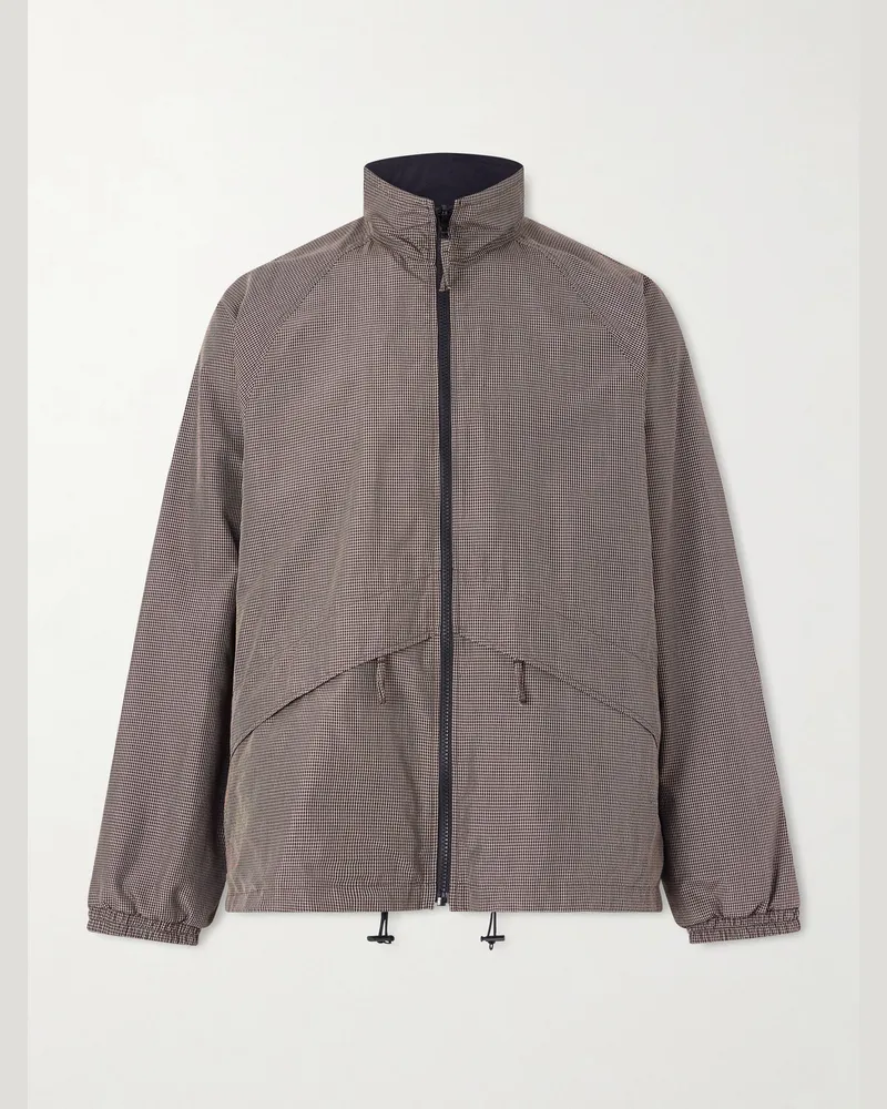 ATON Reversible Checked Silk-Taffeta Jacket Brown