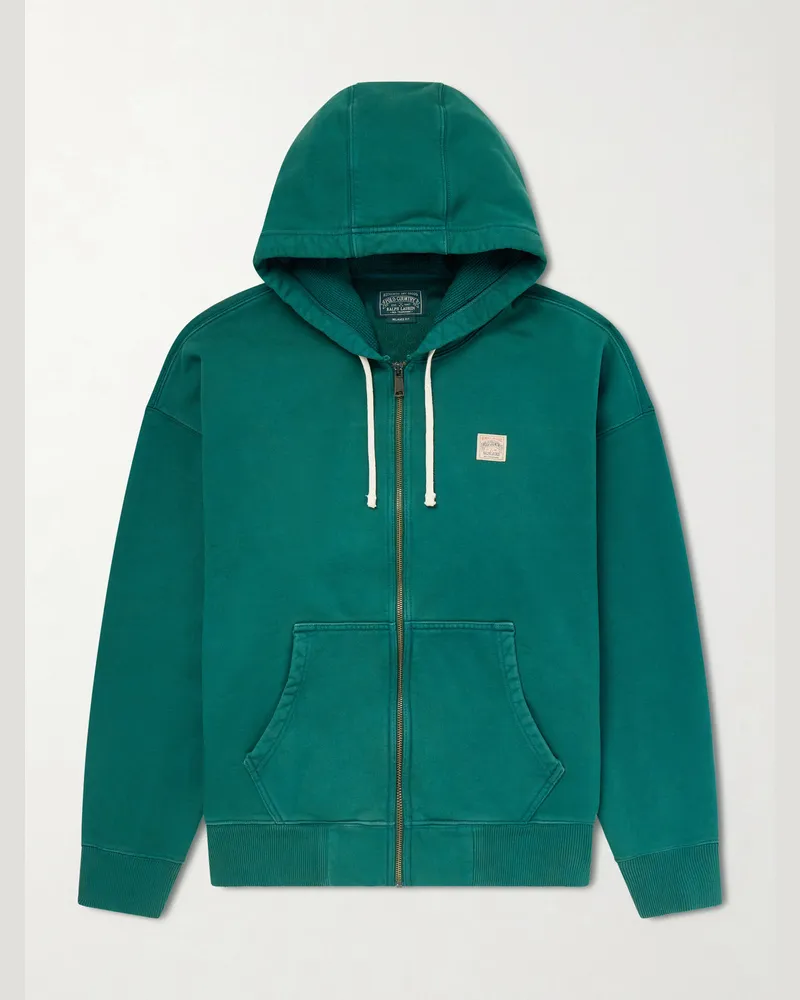 Ralph Lauren Logo-Appliquéd Cotton-Jersey Zip-Up Hoodie Green