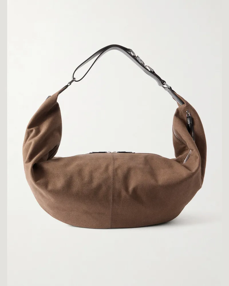 Christophe Lemaire Quiver Leather-Trimmed Messenger Bag Brown