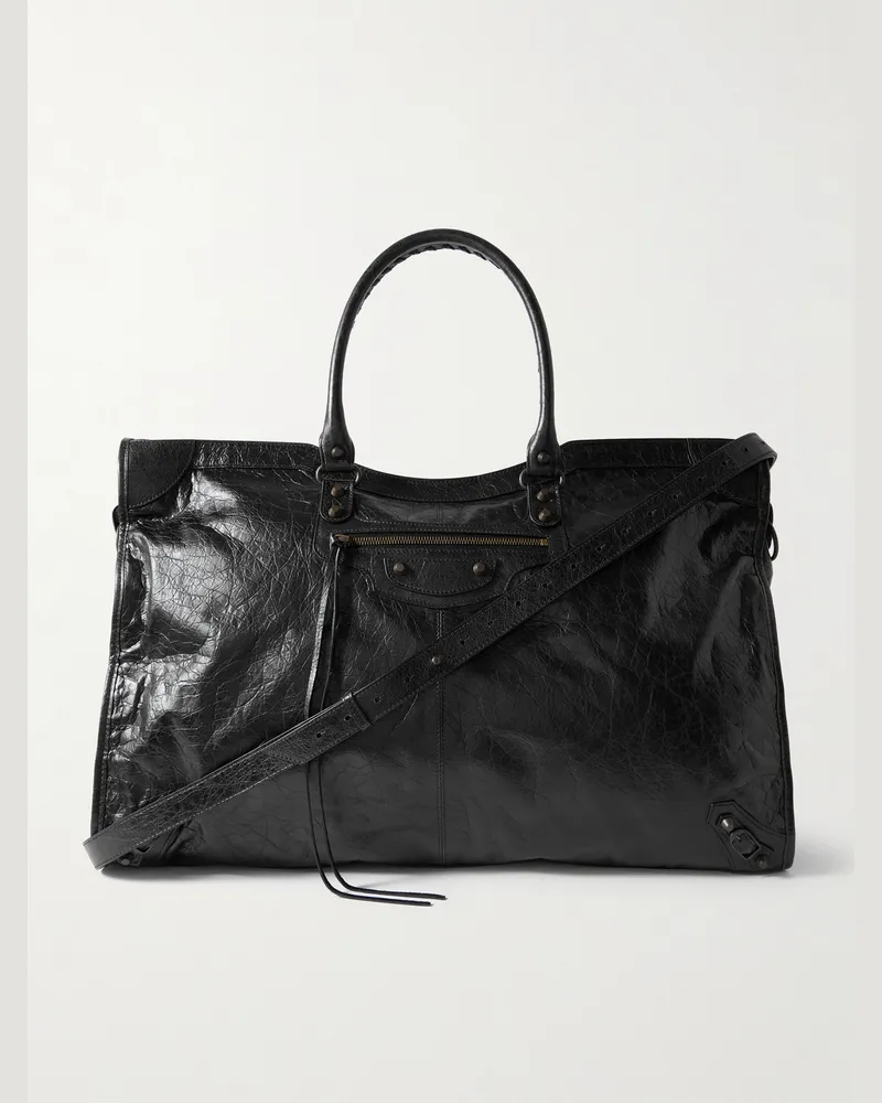 Balenciaga Le City Travel Tote aus strukturiertem „Arena“-Leder Schwarz