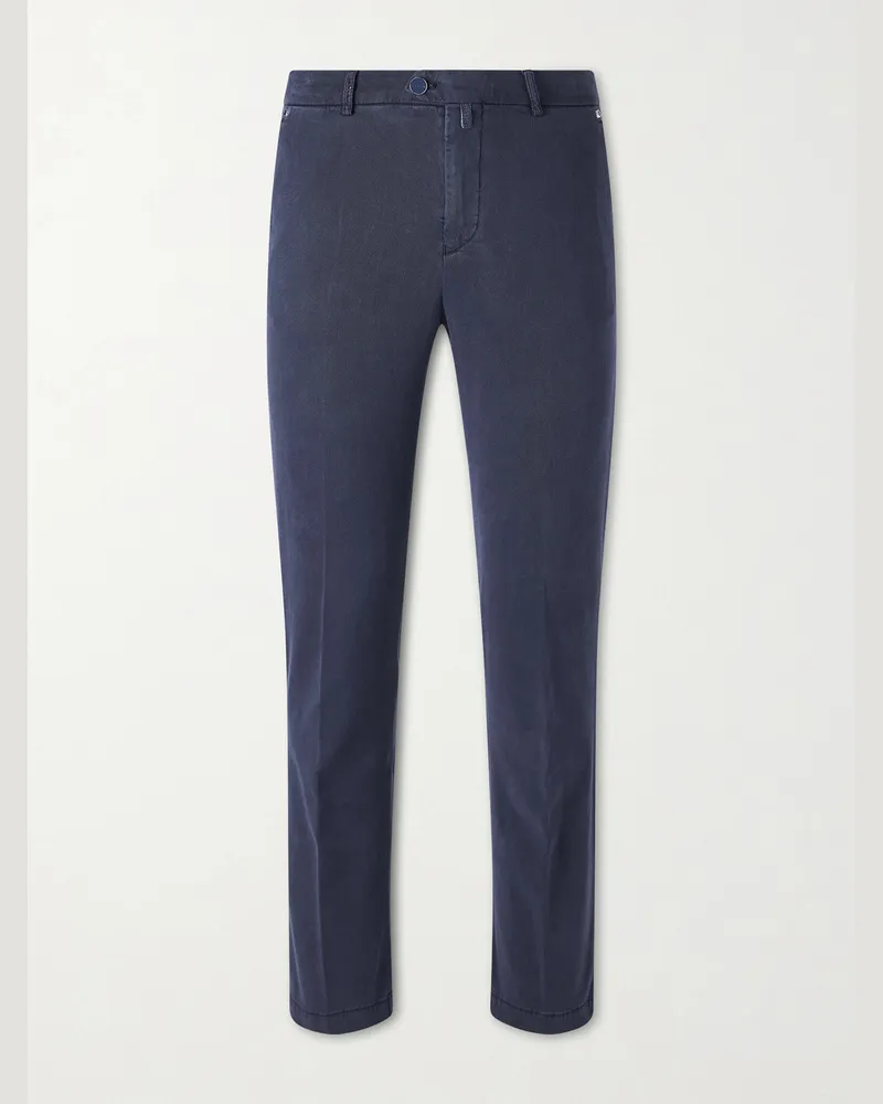 Kiton Straight-Leg Lyocell-Blend Twill Trousers Blue