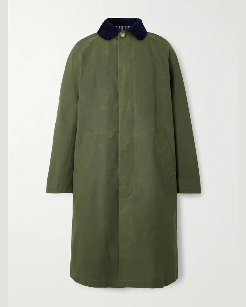A.P.C. Gaspard Oversized-Mantel aus beschichtetem Baumwoll-Canvas mit Cordbesatz Grün