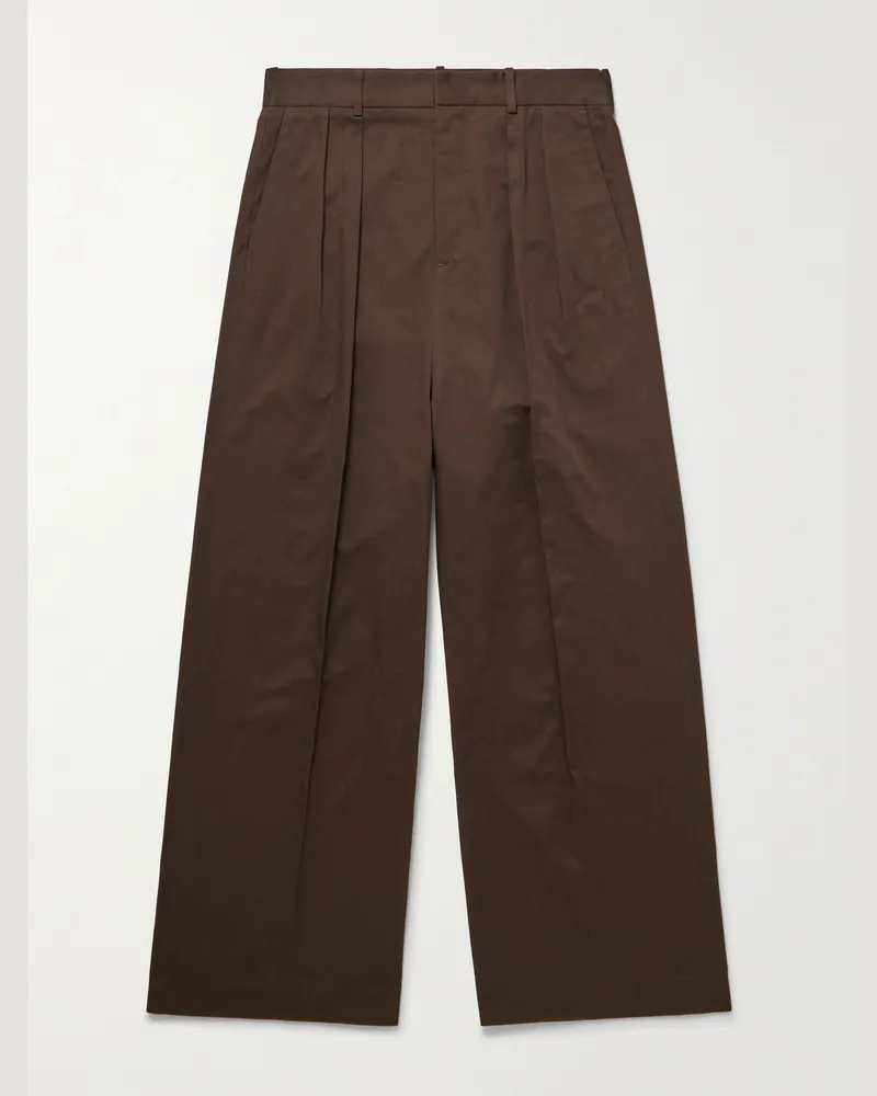 Loewe Gerade geschnittene Hose aus Baumwoll-Twill mit Falten und Lederbesatz Braun