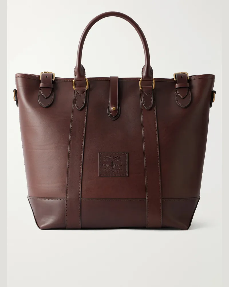 Ralph Lauren Logo-Appliquéd Leather Tote Bag Brown