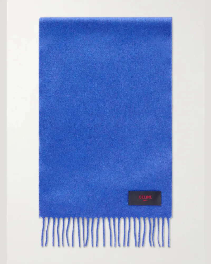 Celine Schal aus Kaschmir mit Fransen und Logoapplikation Blau
