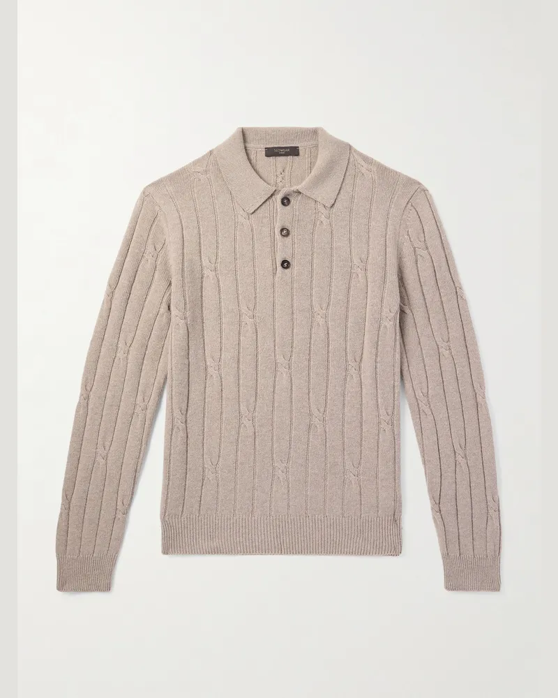 Incotex Zanone Pullover aus einer Woll-Kaschmirmischung in Zopfstrick mit Polokragen Neutral