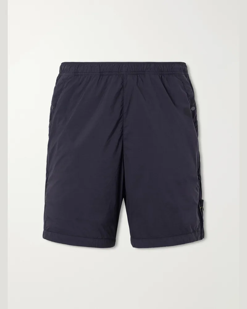 Stone Island Straight-Leg Logo-Appliquéd Garment-Dyed Shell Shorts Black