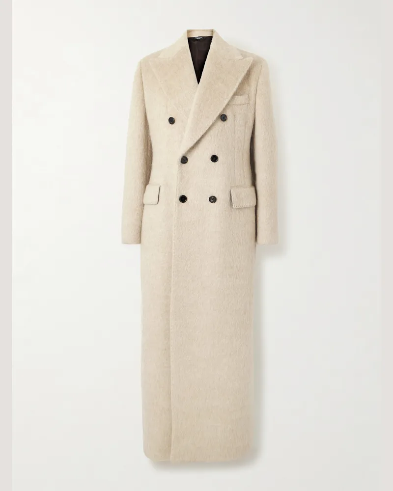 Dolce & Gabbana Doppelreihiger Mantel aus einer Mohairmischung Neutral