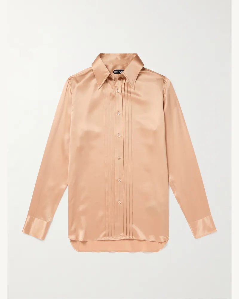 Tom Ford Hemd aus Seiden-Charmeuse mit Biesen Neutral