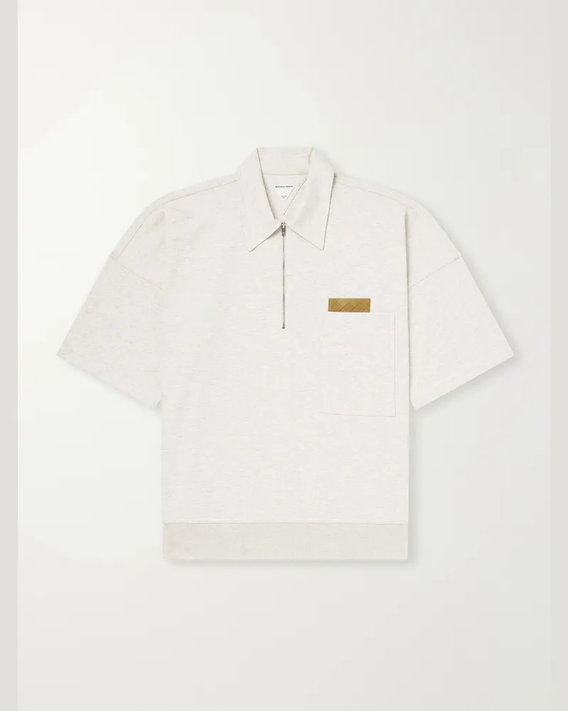 Bottega Veneta Intrecciato Leather-Trimmed Cotton-Jersey Polo Shirt White
