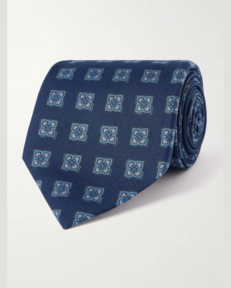 Drake's HIM Krawatte aus bedruckter Seide, 8 cm Blau
