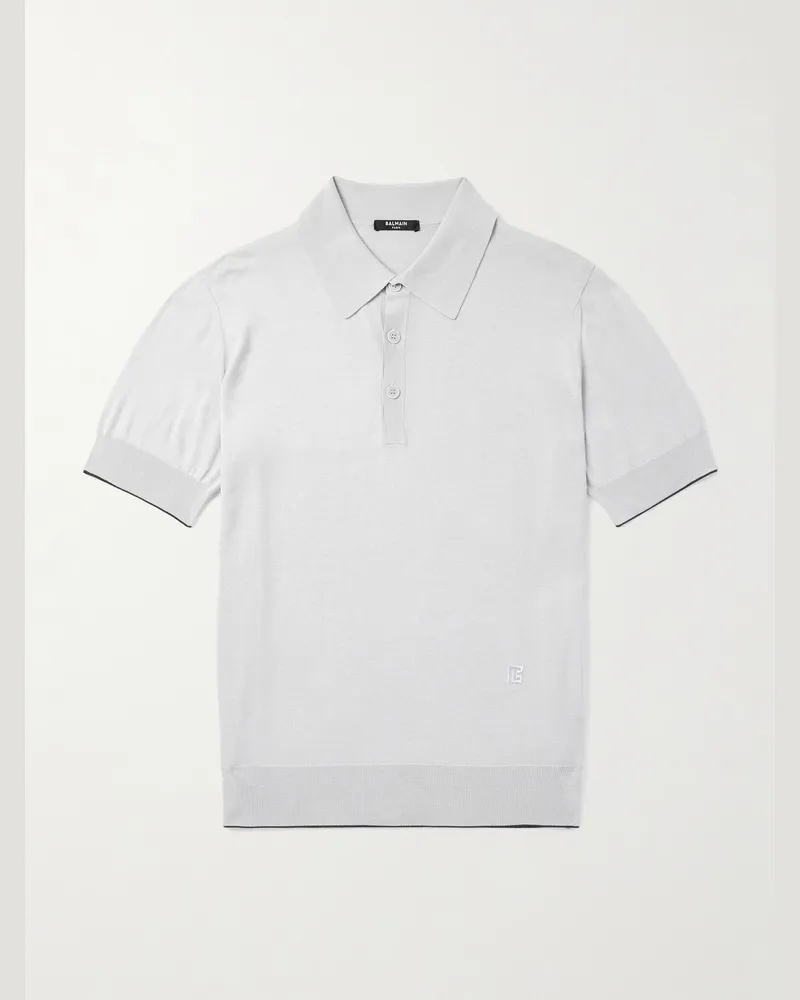 Balmain Polohemd aus einer Seidenmischung mit Logostickerei Grau