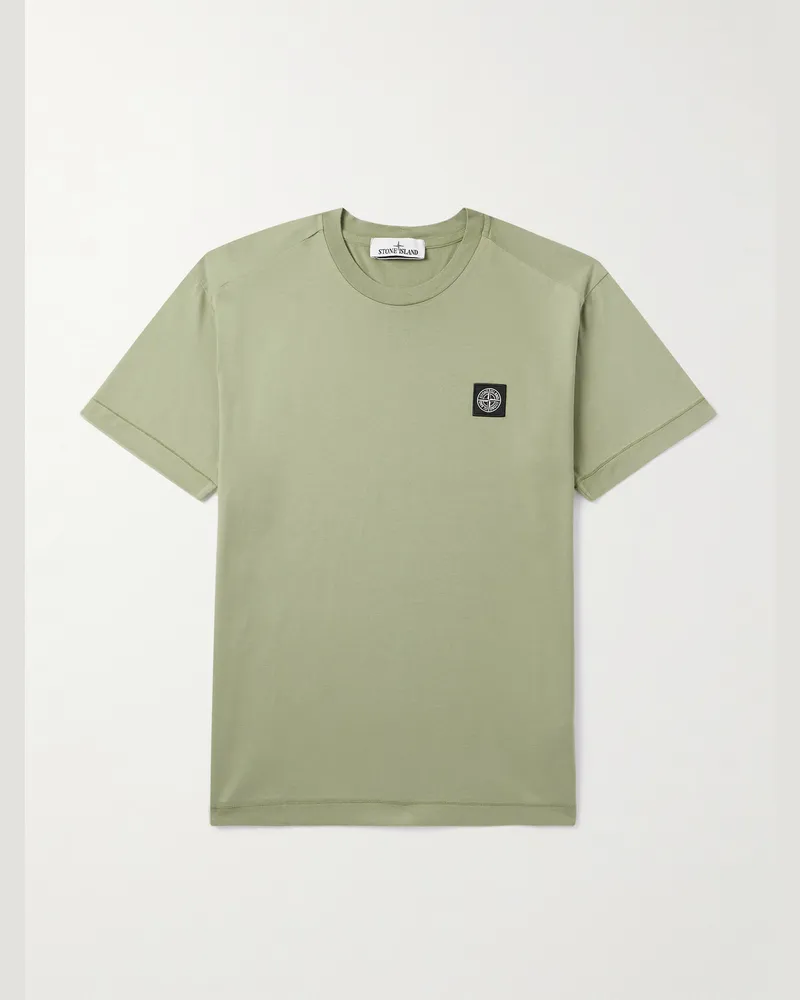 Stone Island T-Shirt aus Baumwoll-Jersey mit Logoapplikation in Stückfärbung Grün