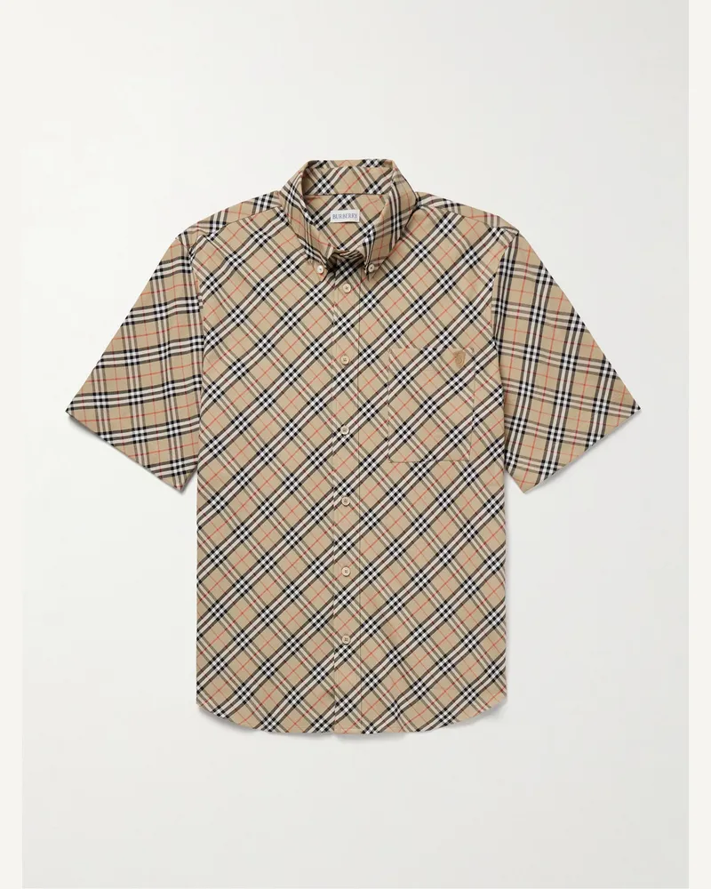 Burberry Schmal geschnittenes Hemd aus kariertem Baumwoll-Oxford mit Button-Down-Kragen Braun
