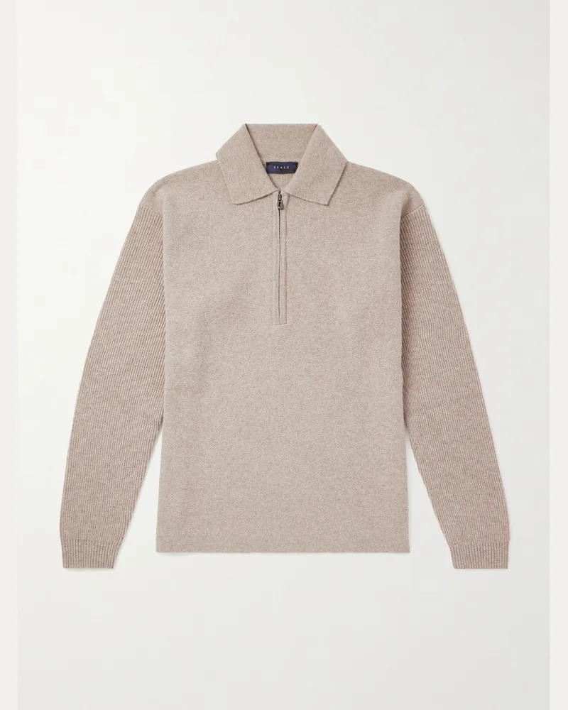 SEASE Virgin Wool and Cashmere-Blend Half-Zip Sweater Neutrals