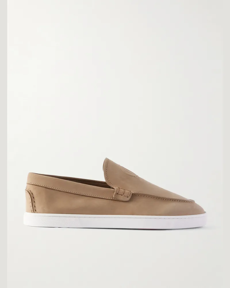 Christian Louboutin Moonboat Logo-Embossed Nubuck Loafers Brown