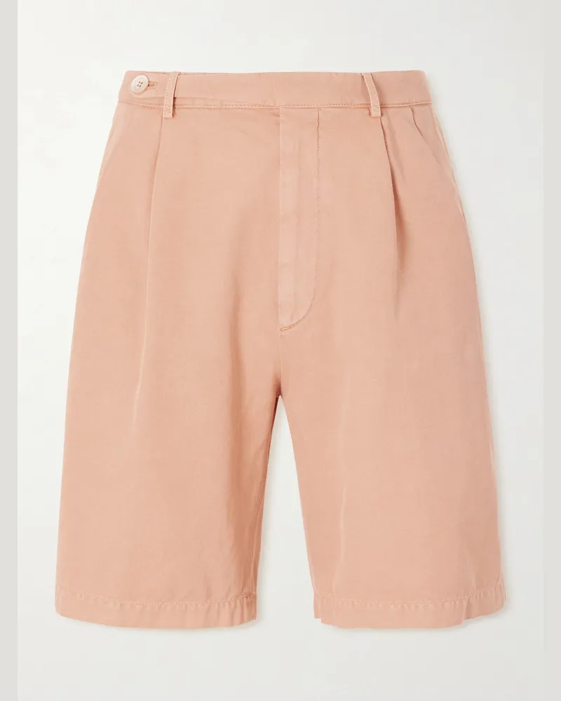 Brunello Cucinelli Straight-Leg Pleated Cotton Shorts Orange