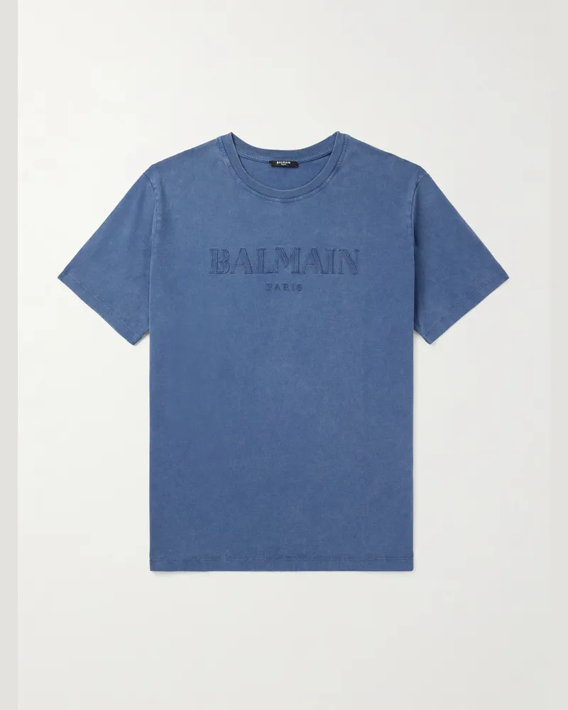 Balmain T-Shirt aus Baumwoll-Jersey mit Print Blau