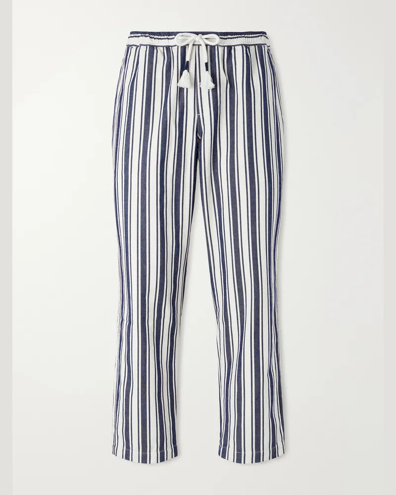 Orlebar Brown Sonoran Cropped Straight-Leg Striped Cotton-Canvas Drawstring Trousers Neutrals