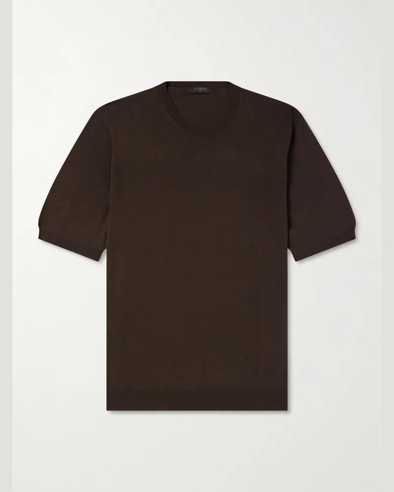 Slowear Cotton and Silk-Blend T-Shirt Brown