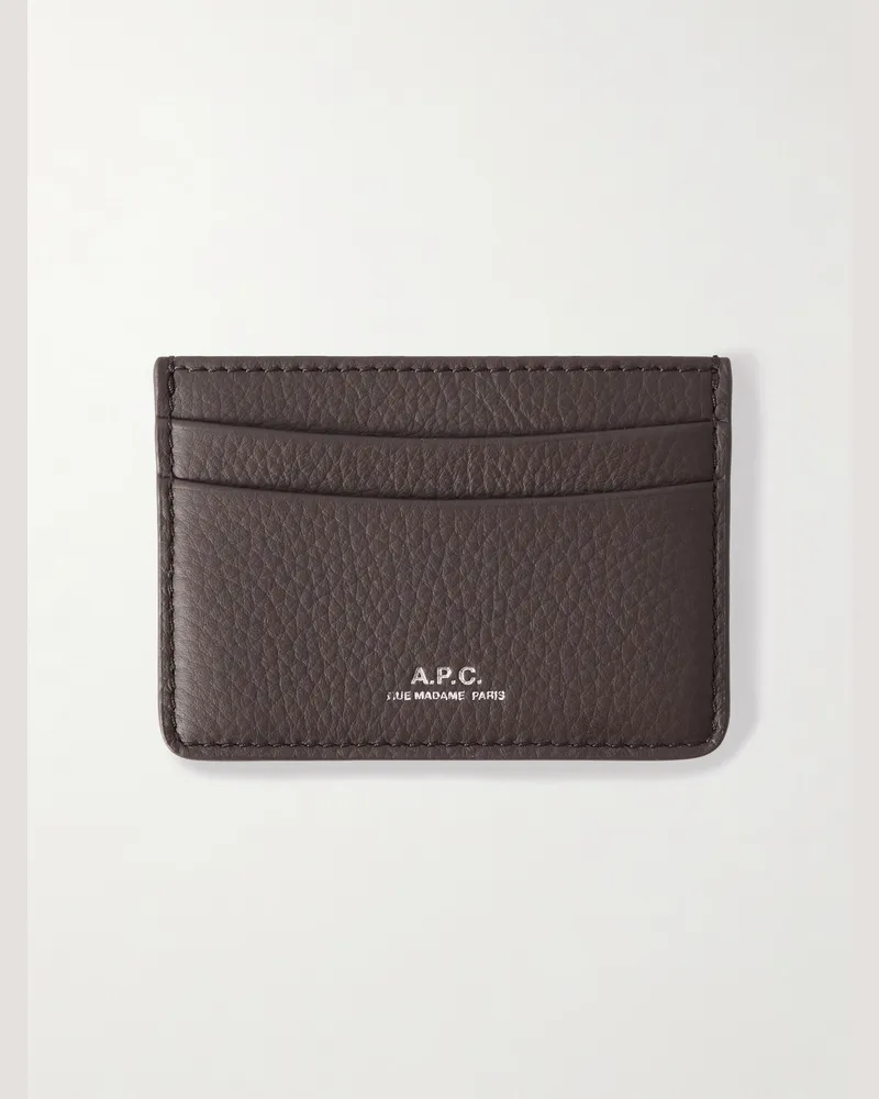 A.P.C. Kartenetui aus vollnarbigem Leder mit Logoprint Braun