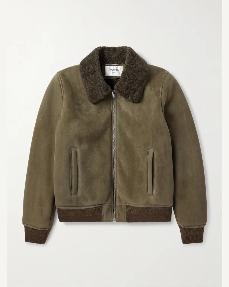 Saint Laurent Shearling Blouson Jacket Green