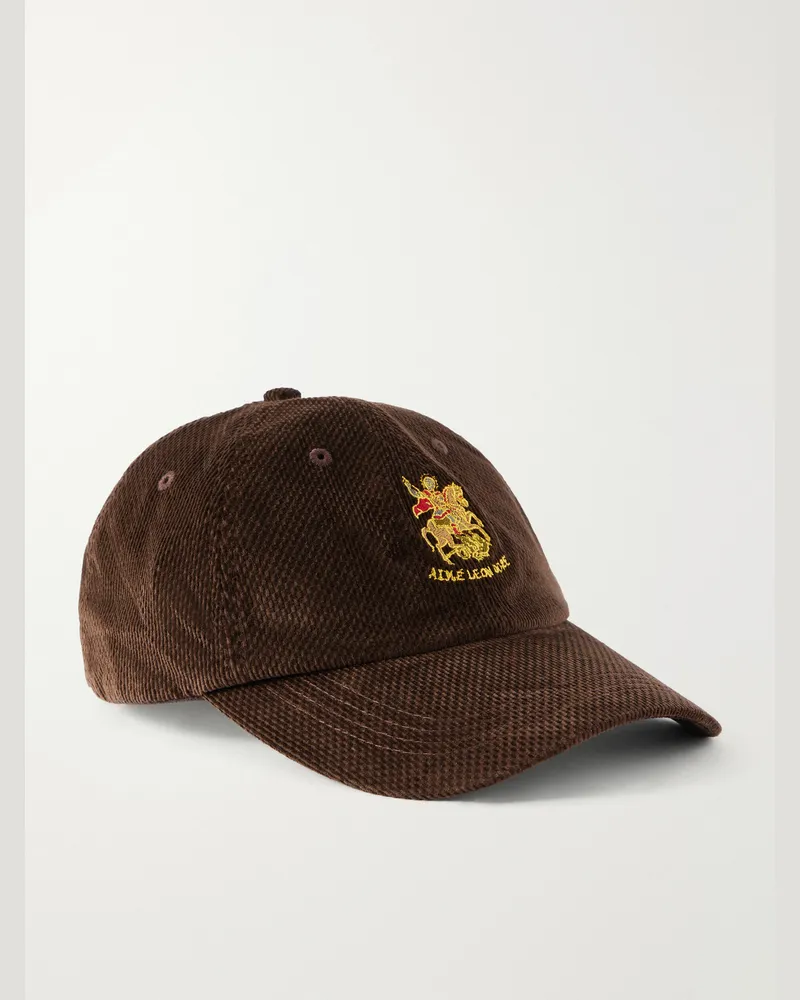 Aimé Leon Dore St. George Logo-Embroidered Cotton-Dobby Corduroy Cap Brown