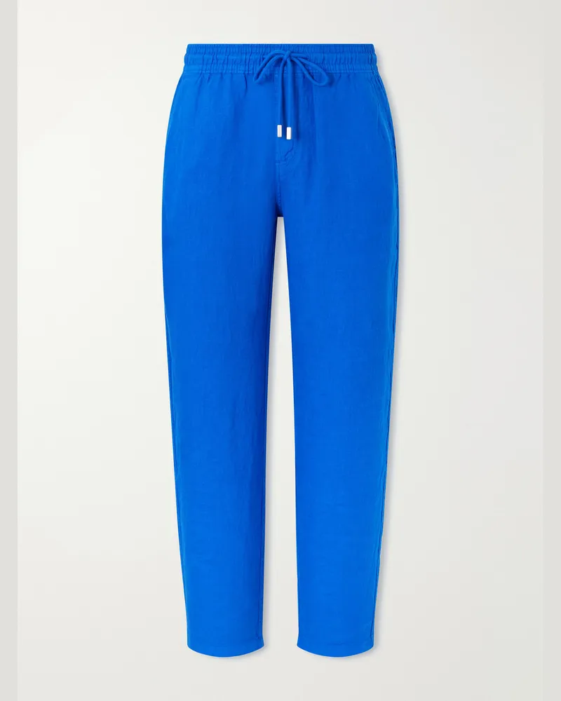 Vilebrequin Pacha Straight-Leg Woven Linen Drawstring Trousers Blue