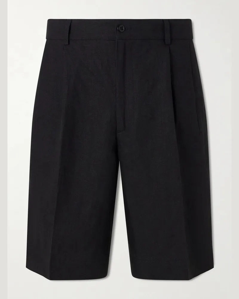 Rubinacci Straight-Leg Pleated Linen Shorts Black