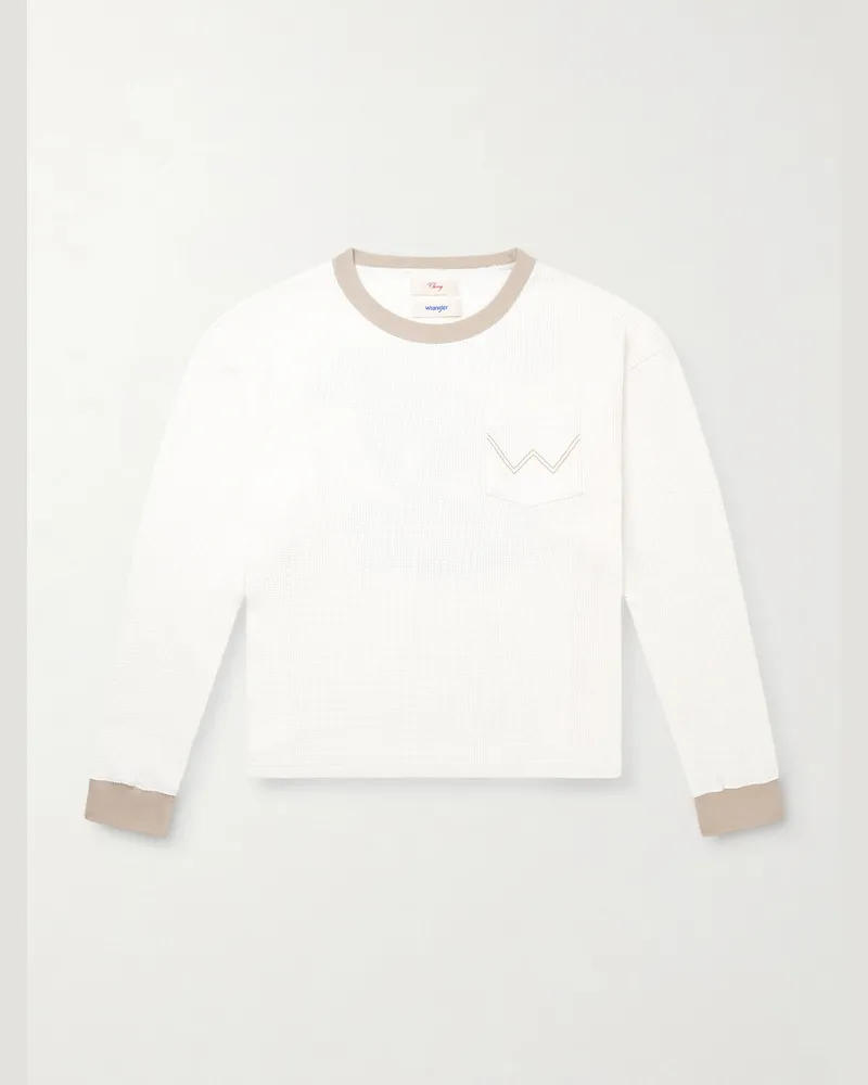 Cherry Los Angeles Wrangler Embroidered Logo-Print Waffle-Knit Cotton-Blend T-Shirt Neutrals