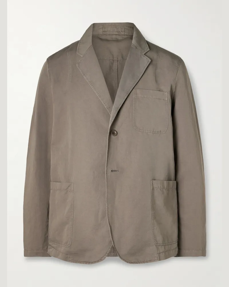 MR P. Unstructured Garment-Dyed Organic Cotton and Linen-Blend Suit Jacket Green