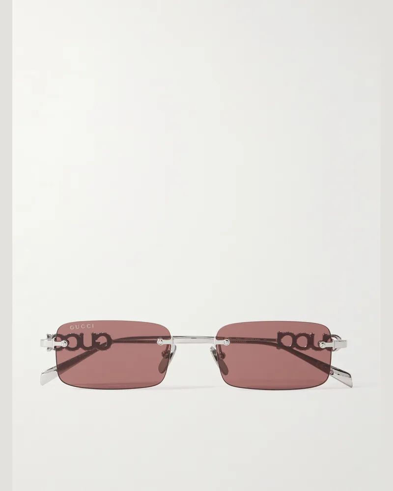 Gucci Rahmenlose Sonnenbrille mit rechteckigen Gläsern und silberfarbenen Details Silber