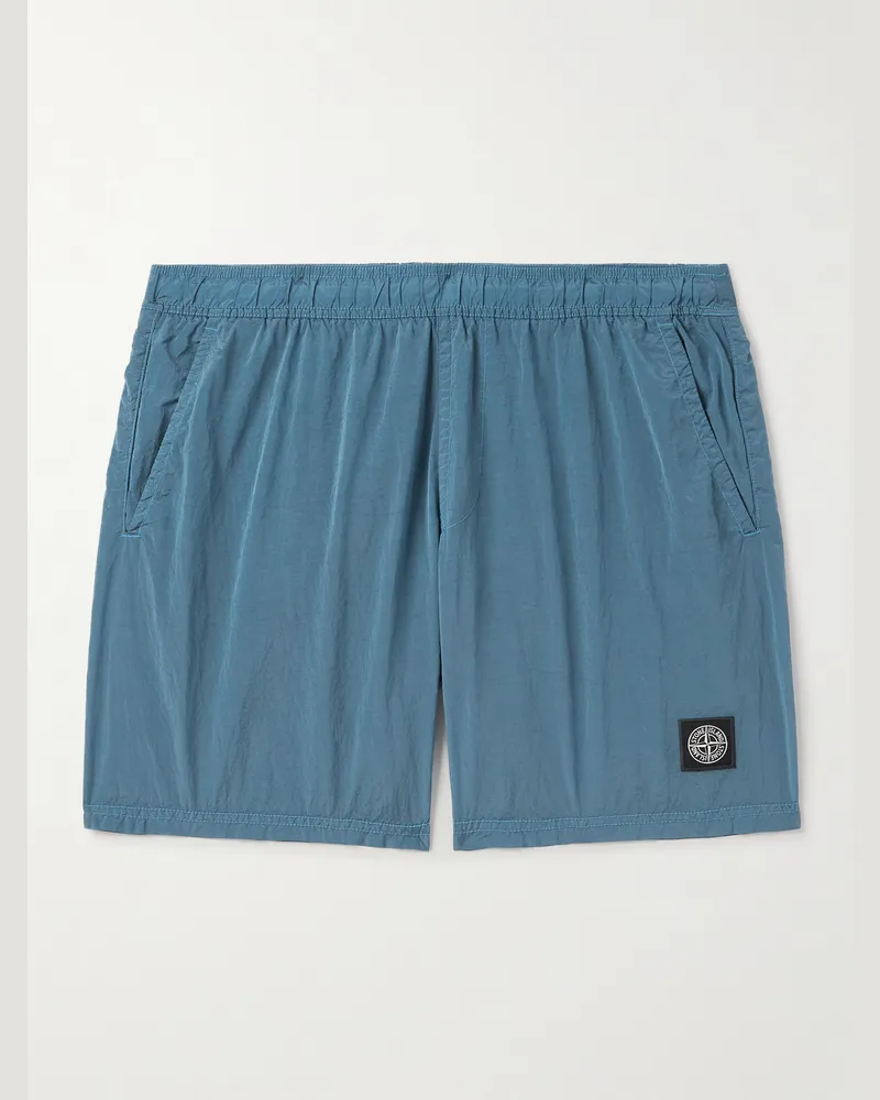 Stone Island Gerade geschnittene mittellange Badeshorts aus „Nylon Metal“-Material aus ECONYL® mit Logoapplikation Blau